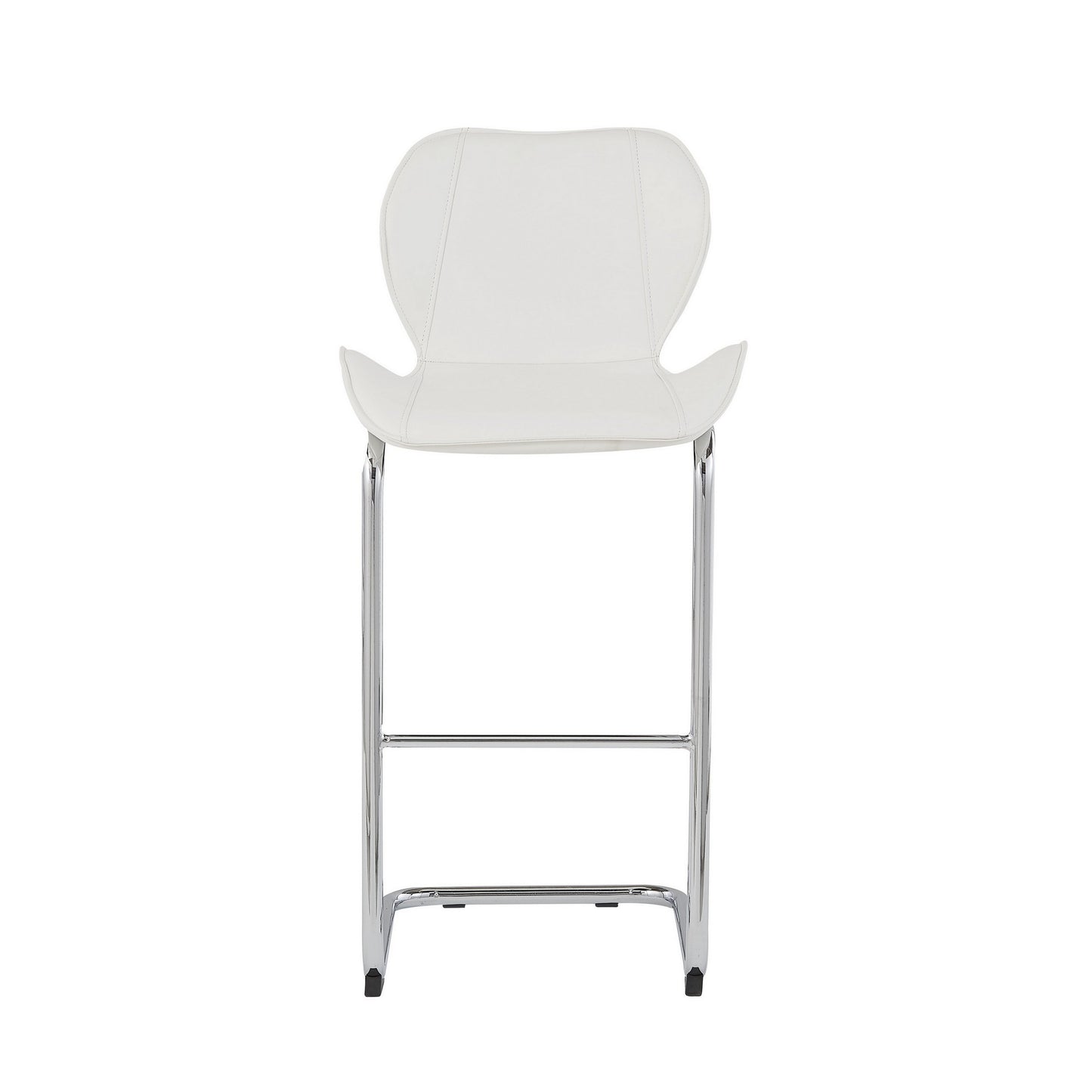 Set of Four 26" White And Silver Metal Low Back Bar Height Bar Chairs With Footrest