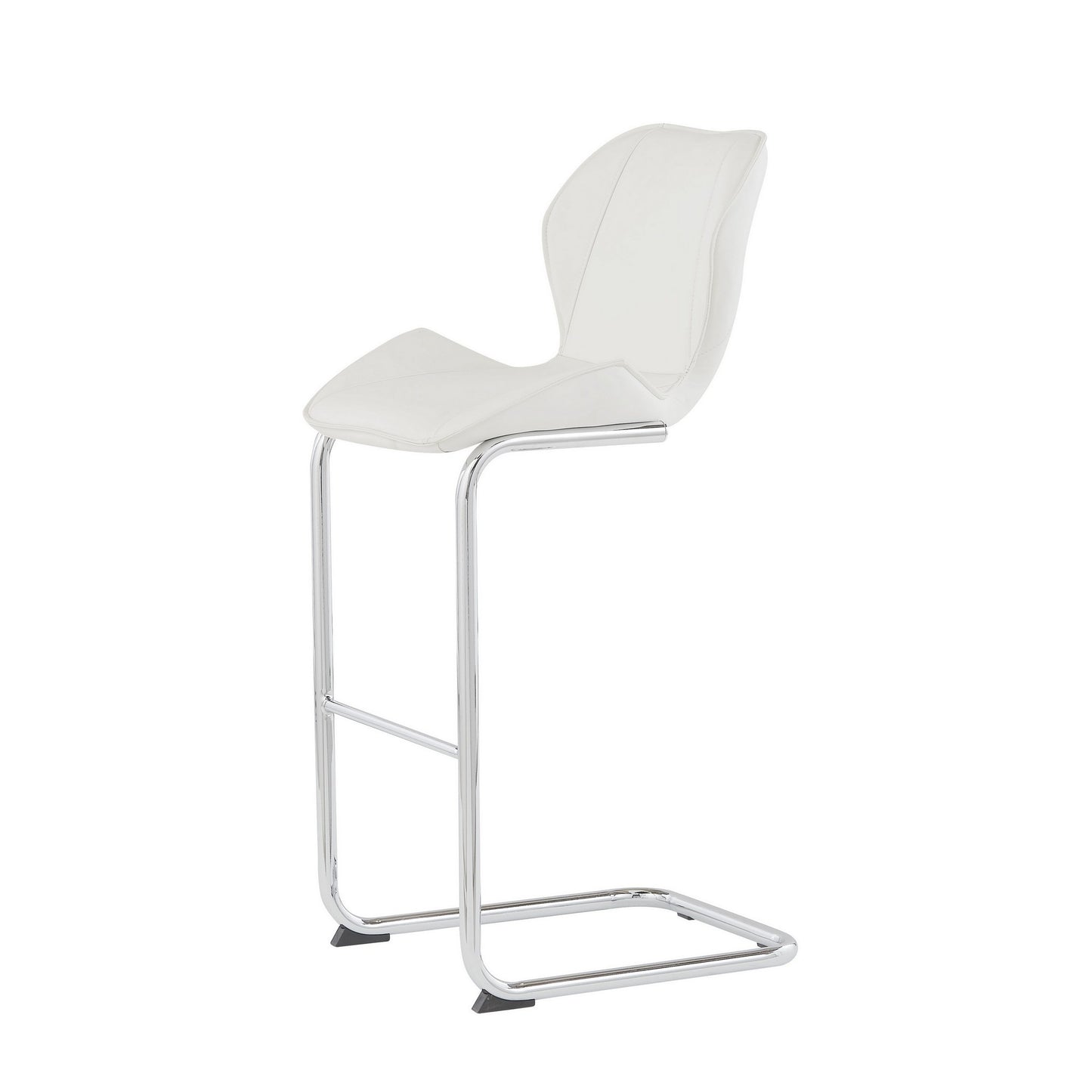 Set of Four 26" White And Silver Metal Low Back Bar Height Bar Chairs With Footrest