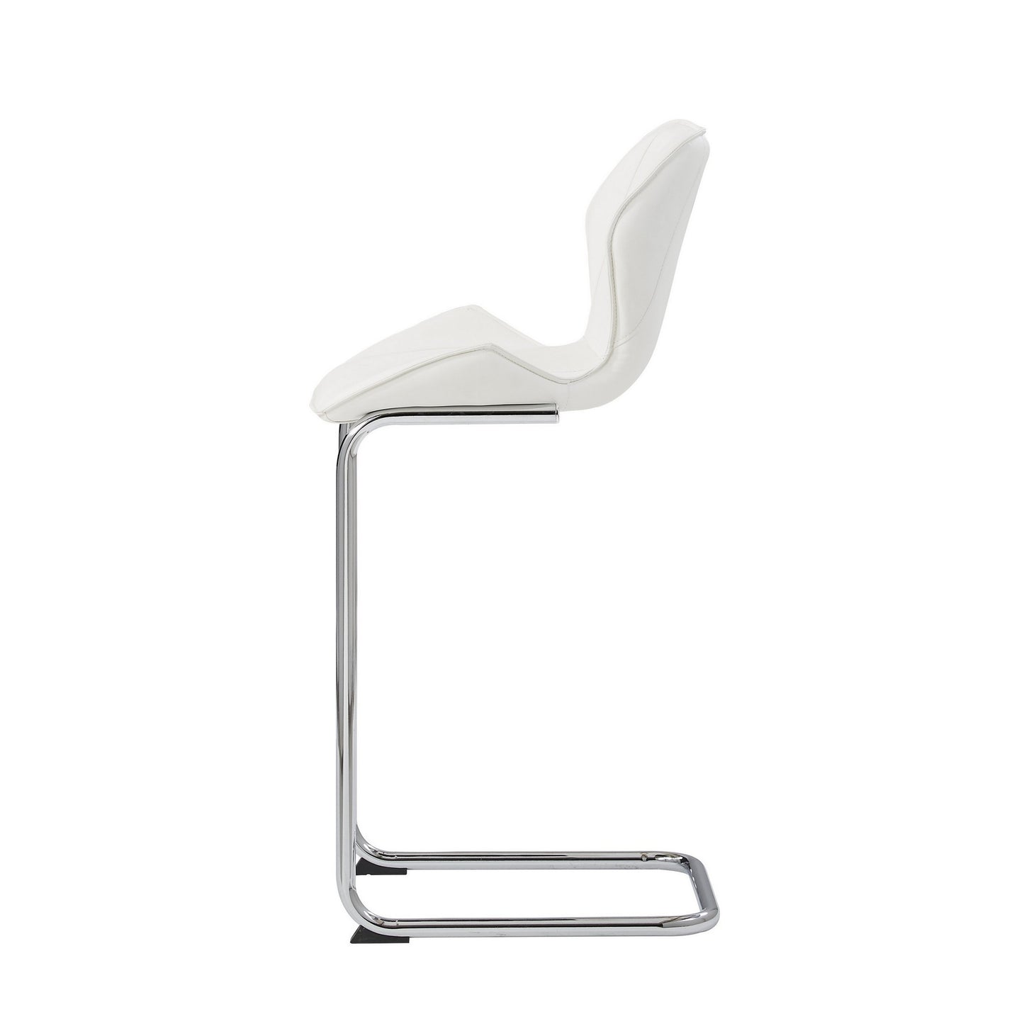 Set of Four 26" White And Silver Metal Low Back Bar Height Bar Chairs With Footrest