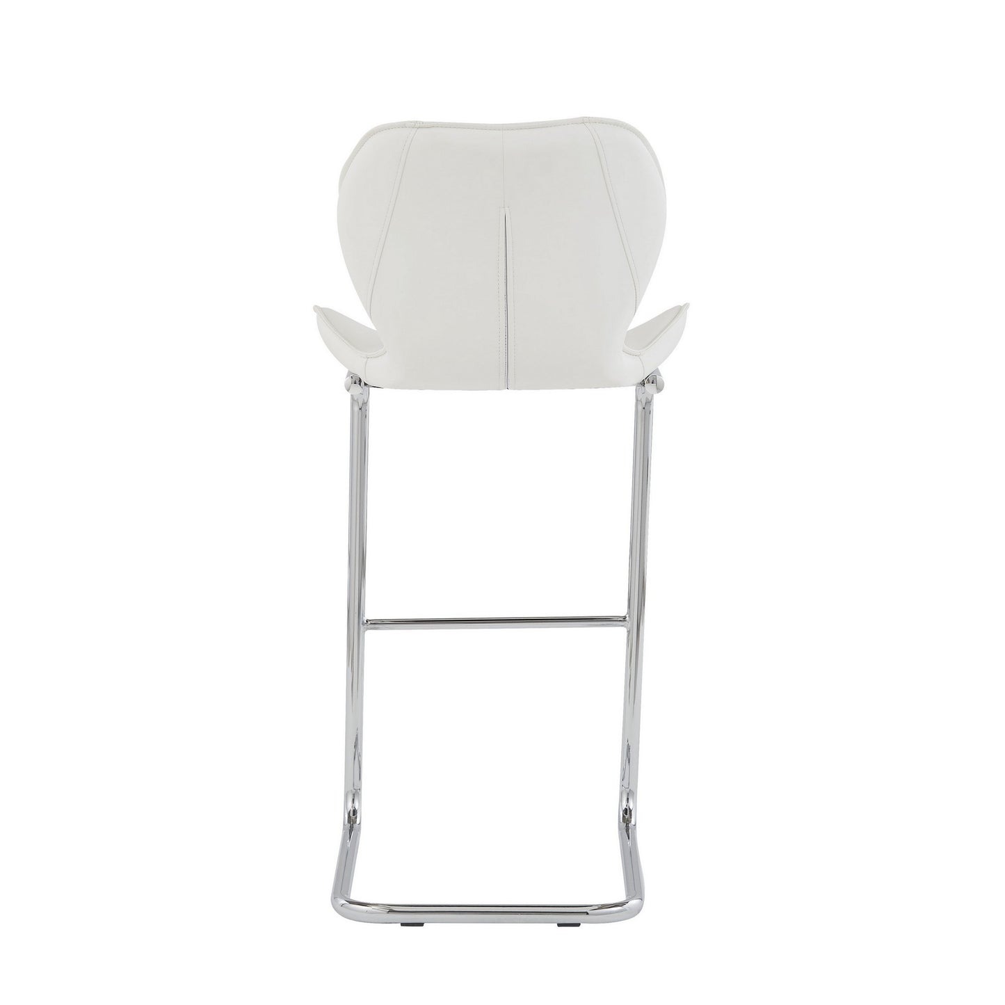 Set of Four 26" White And Silver Metal Low Back Bar Height Bar Chairs With Footrest