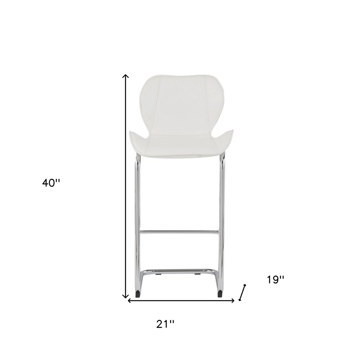 Set of Four 26" White And Silver Metal Low Back Bar Height Bar Chairs With Footrest