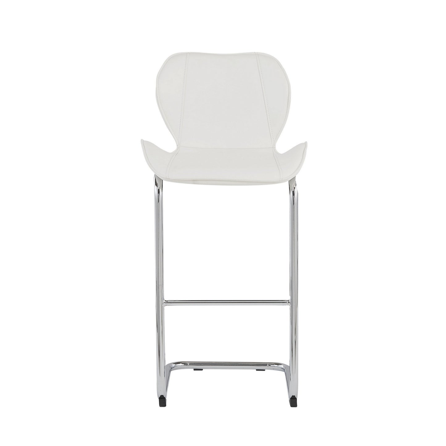 Set of Four 26" White And Silver Metal Low Back Bar Height Bar Chairs With Footrest