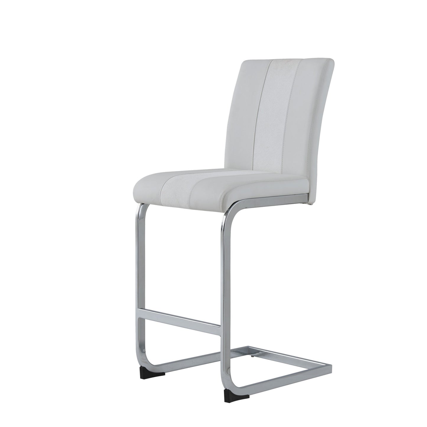 Set of Four 26" White And Silver Metal Low Back Counter Height Bar Chairs With Footrest