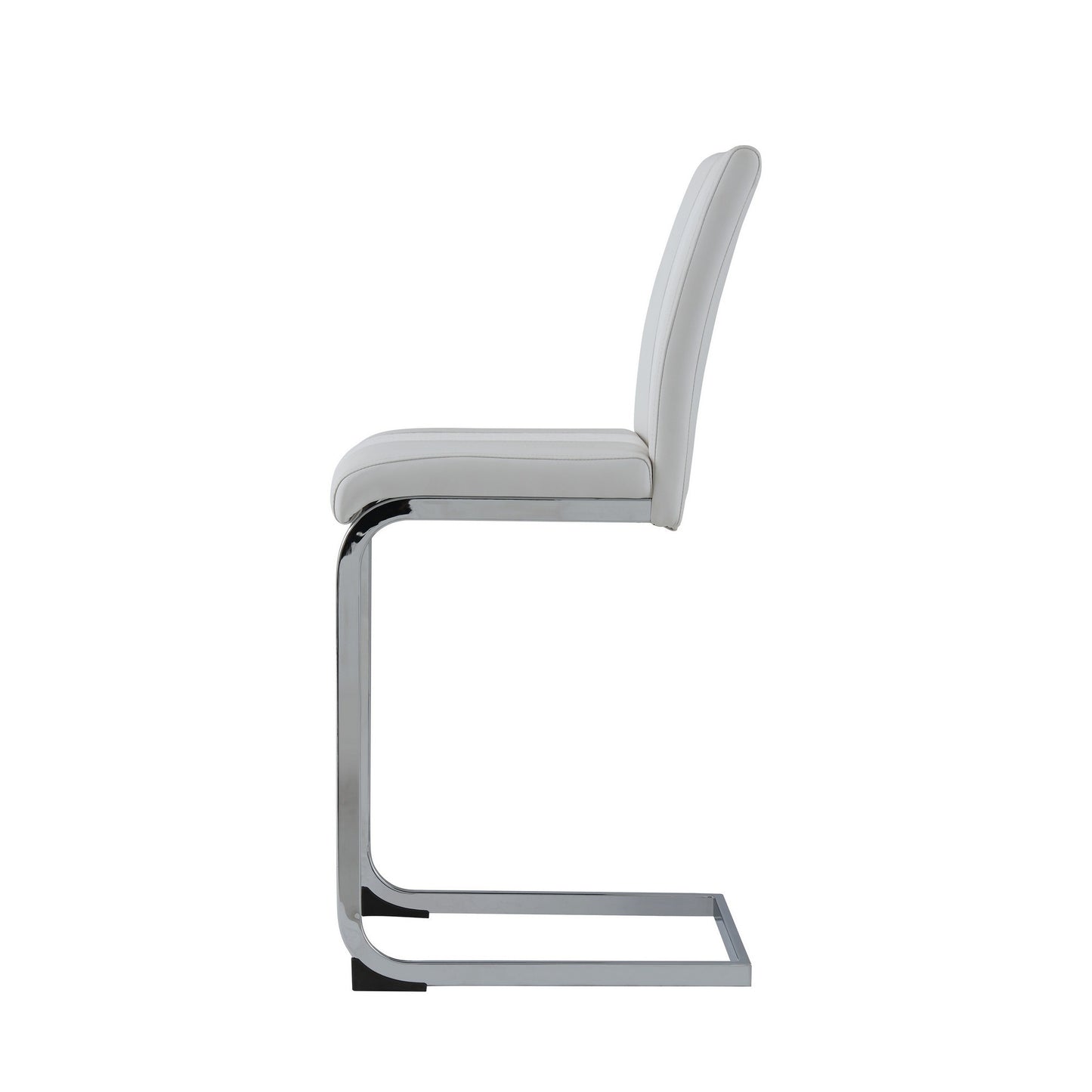 Set of Four 26" White And Silver Metal Low Back Counter Height Bar Chairs With Footrest