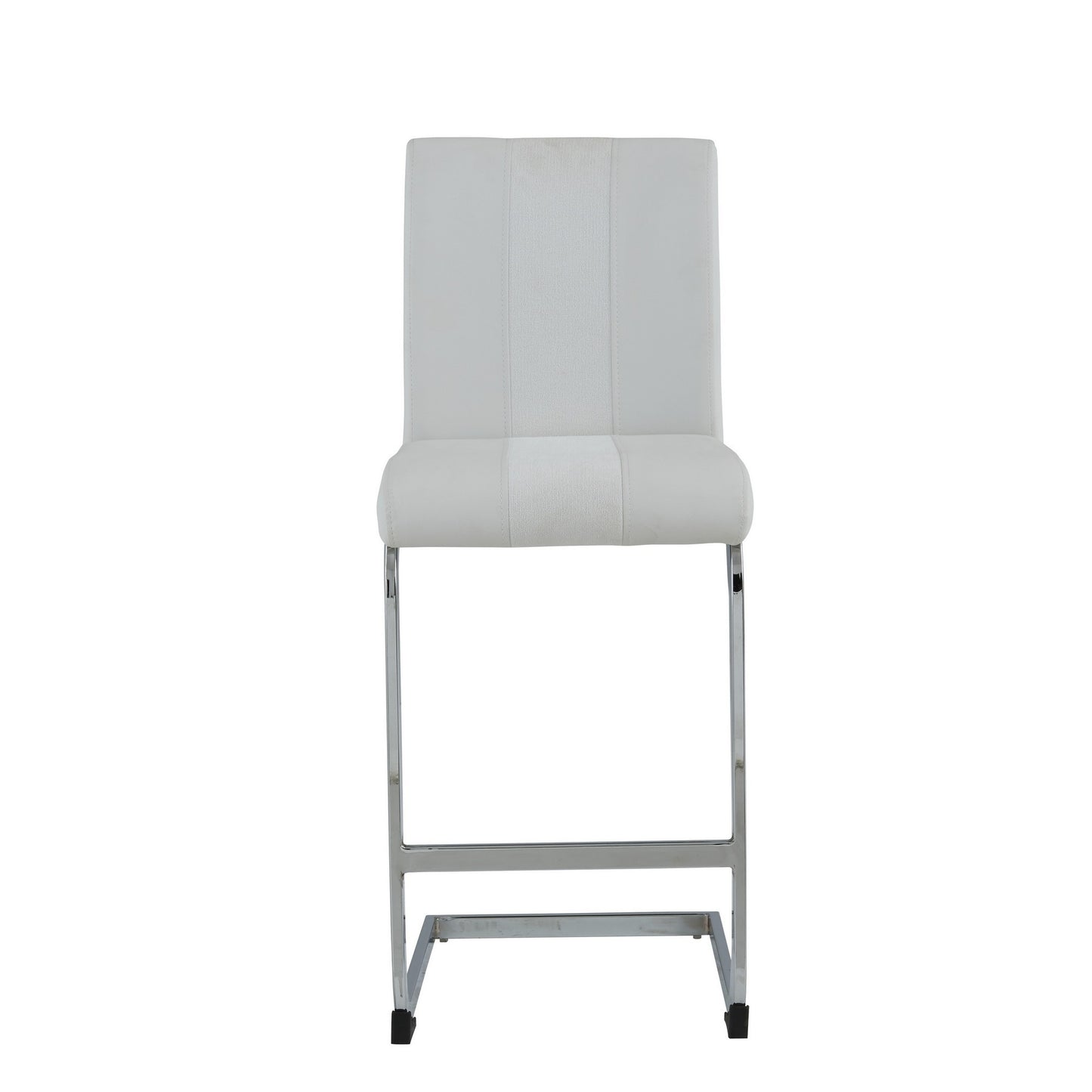 Set of Four 26" White And Silver Metal Low Back Counter Height Bar Chairs With Footrest