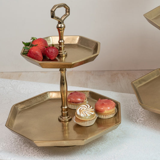 11" Gold Octagonal Two Tier Server Tray