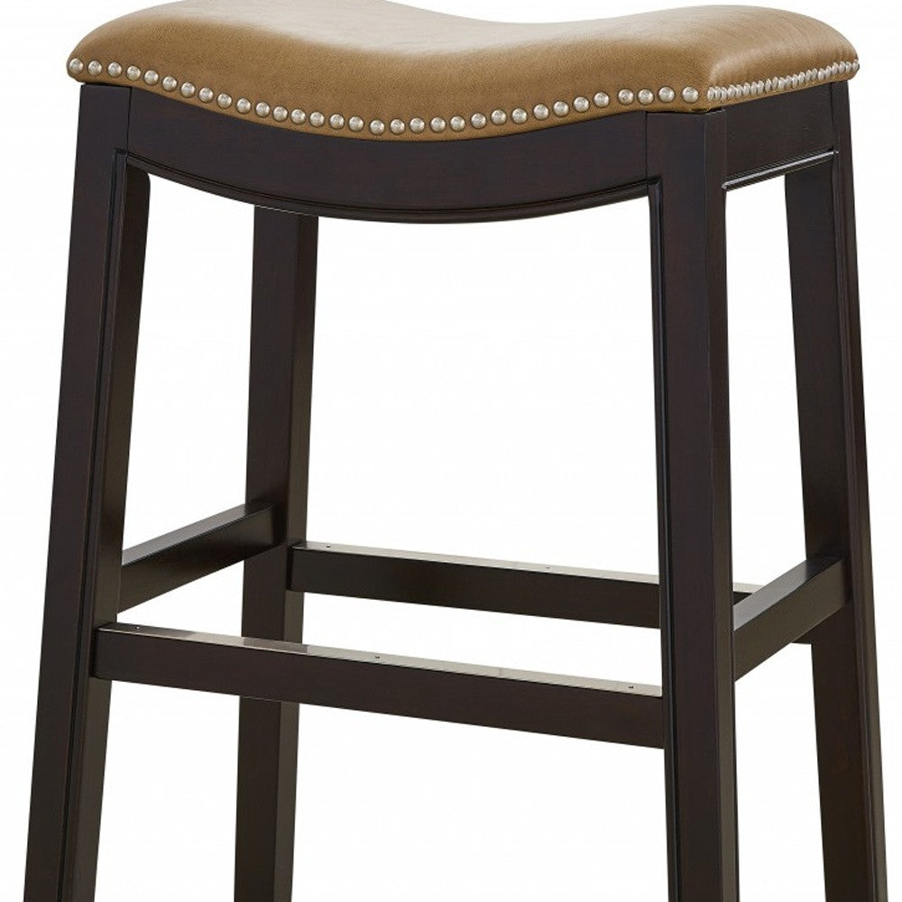 26" Tan and Espresso Backless Counter Height Bar Stool