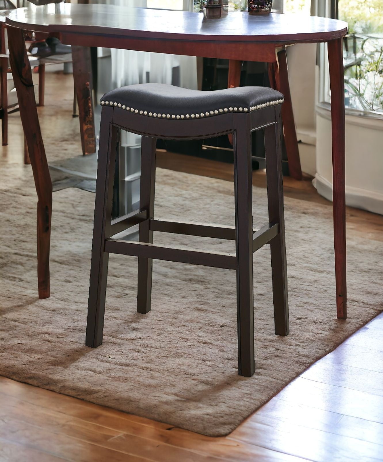 31" Black And Espresso Solid Wood Backless Counter Height Bar Chair