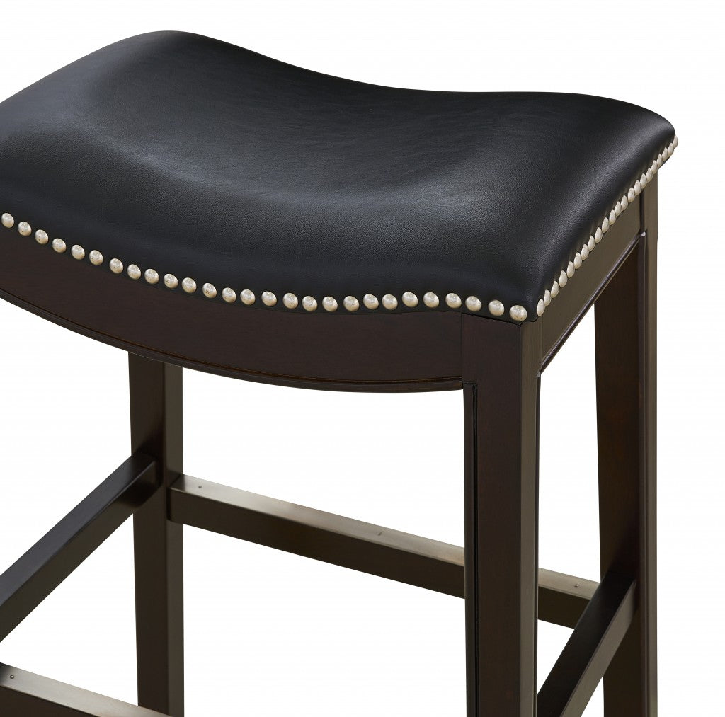 31" Black And Espresso Solid Wood Backless Counter Height Bar Chair