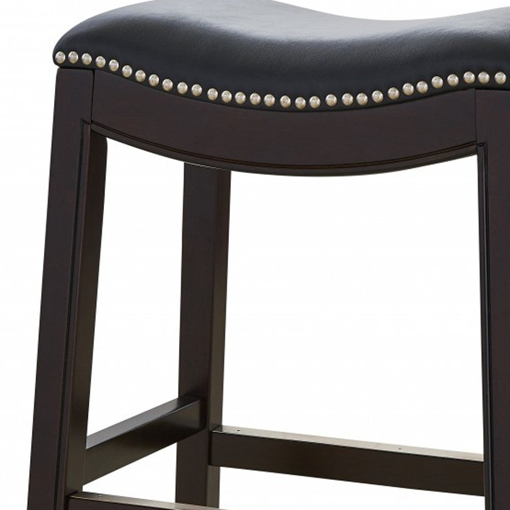 31" Black And Espresso Solid Wood Backless Counter Height Bar Chair