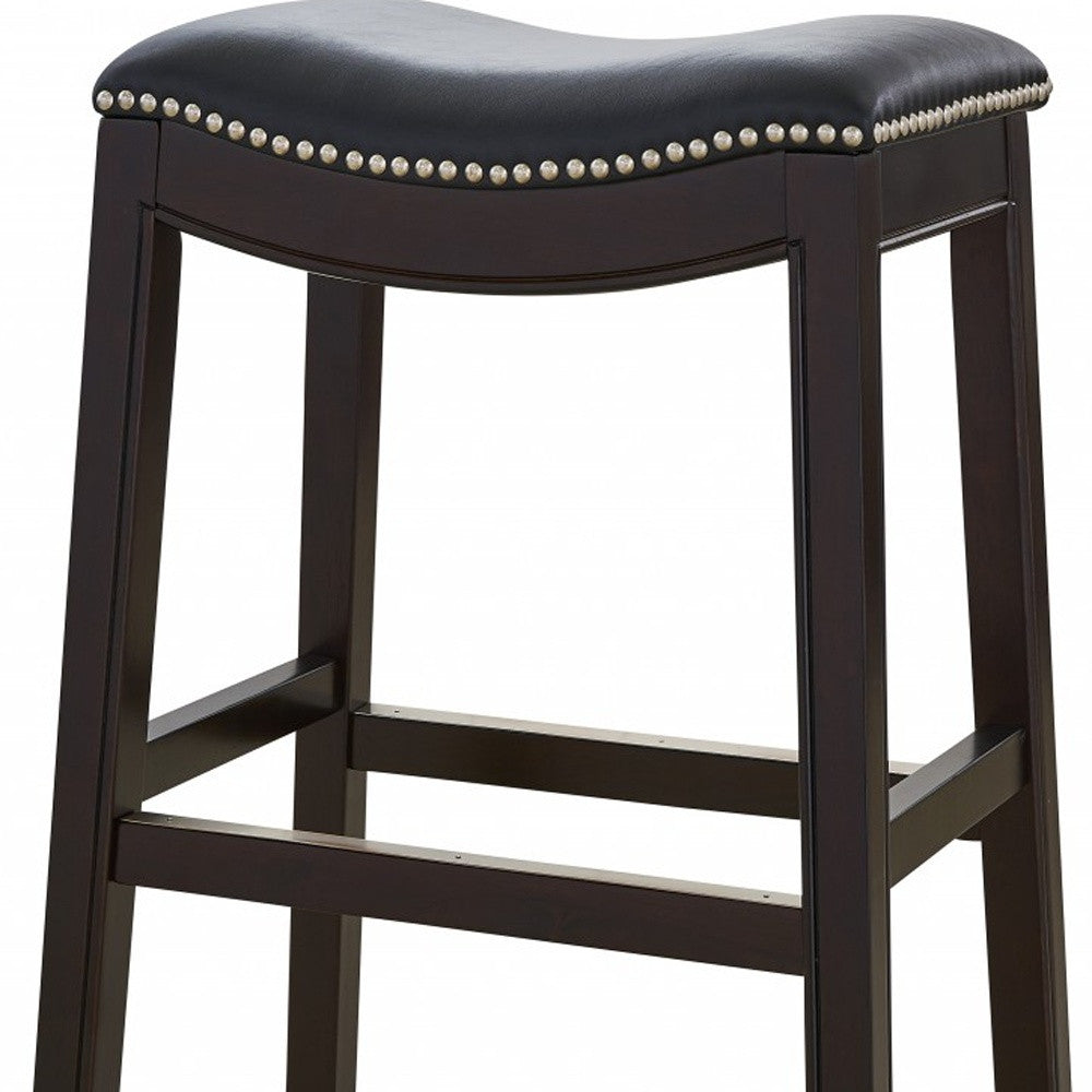 31" Black And Espresso Solid Wood Backless Counter Height Bar Chair