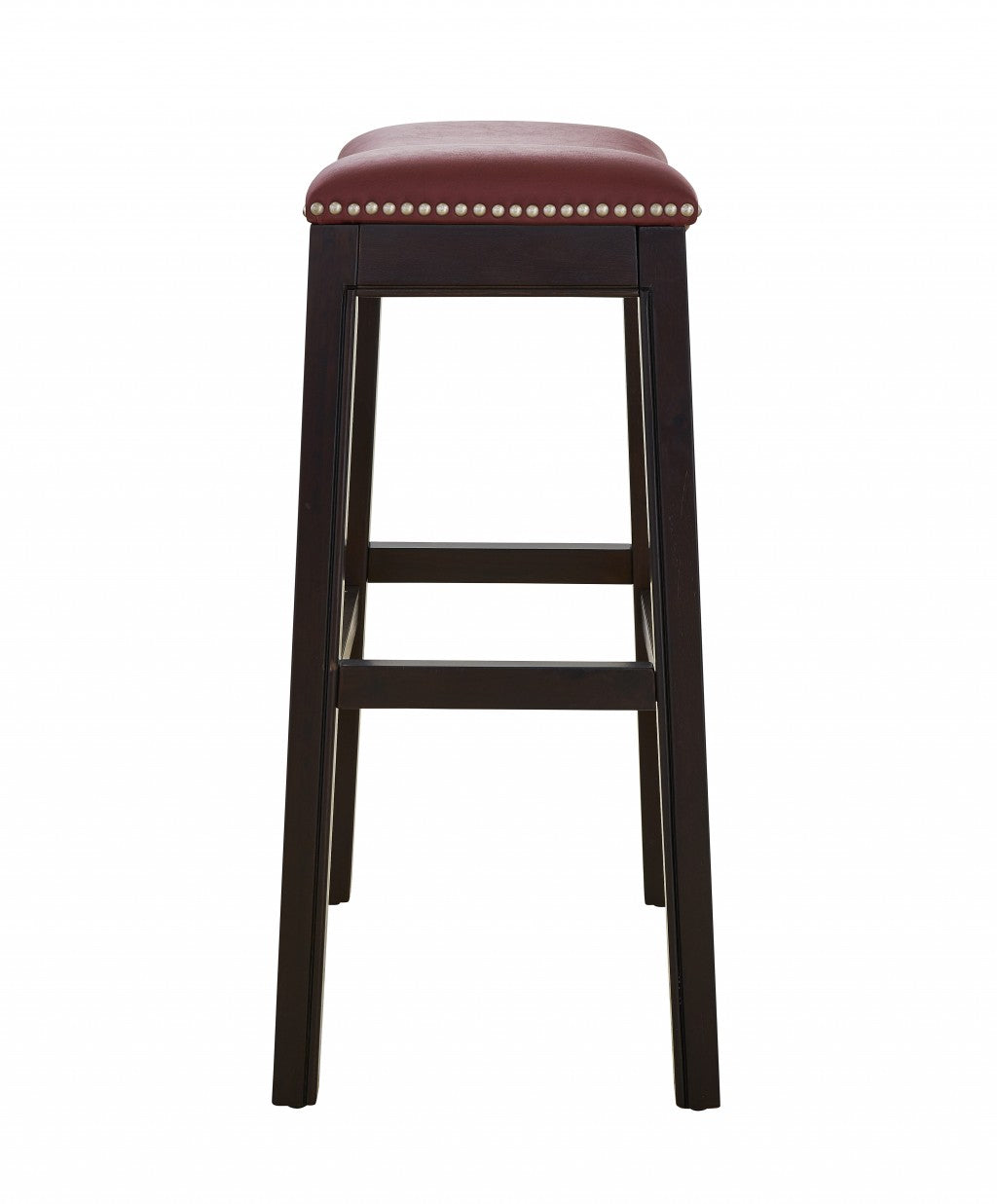 31" Dark Red And Espresso Solid Wood Backless Bar Height Bar Chair