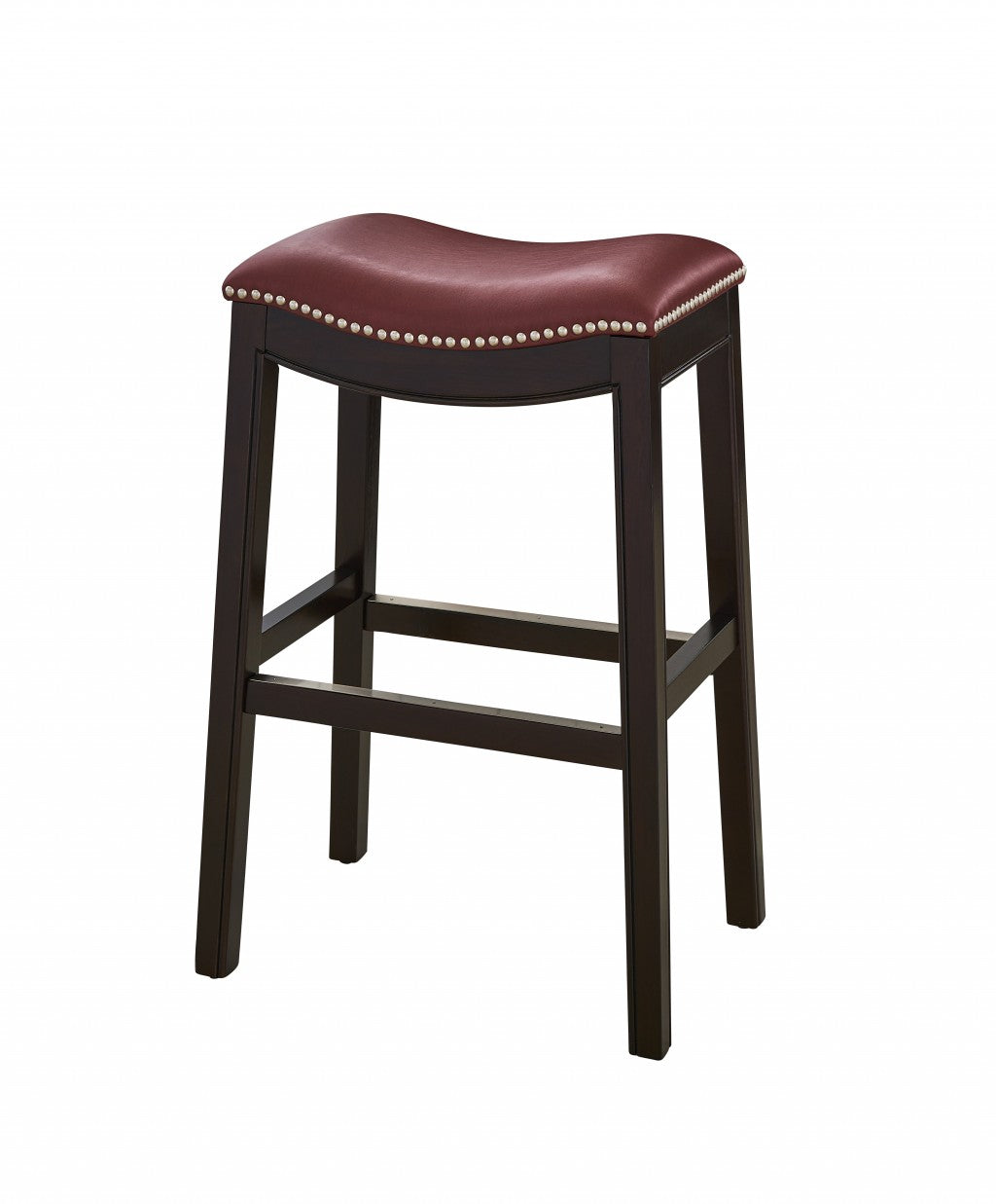 31" Dark Red And Espresso Solid Wood Backless Bar Height Bar Chair