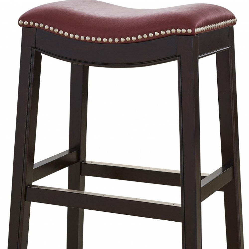 31" Dark Red And Espresso Solid Wood Backless Bar Height Bar Chair