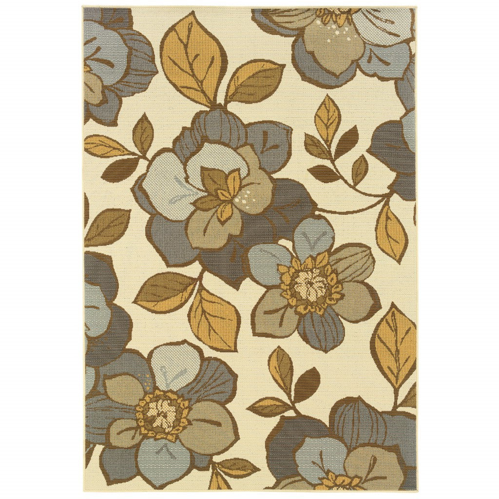 4' x 6' Gray and Ivory Floral Indoor Outdoor Area Rug