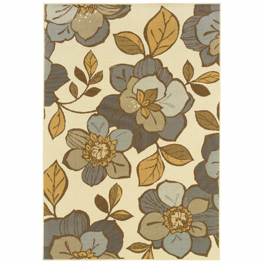 4' x 6' Gray and Ivory Floral Indoor Outdoor Area Rug
