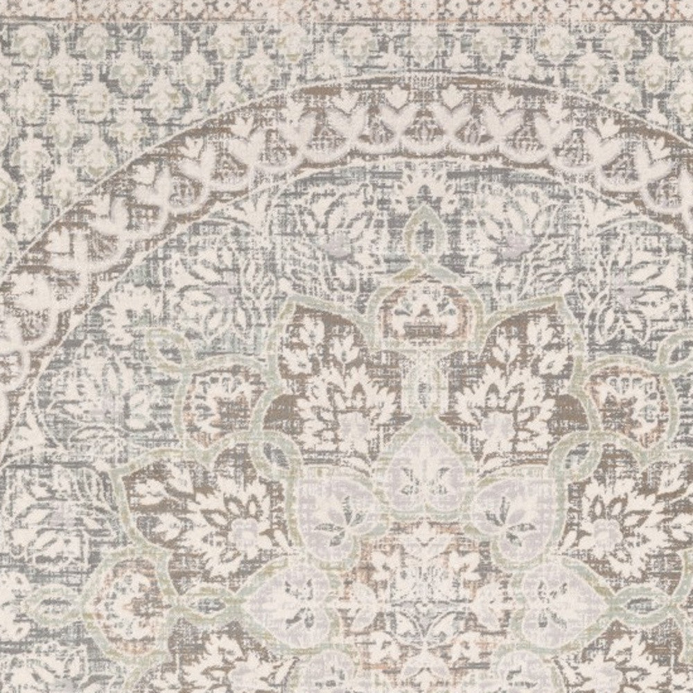 9' X 12' Ivory Grey Distresed Oversize Medallion Indoor Area Rug