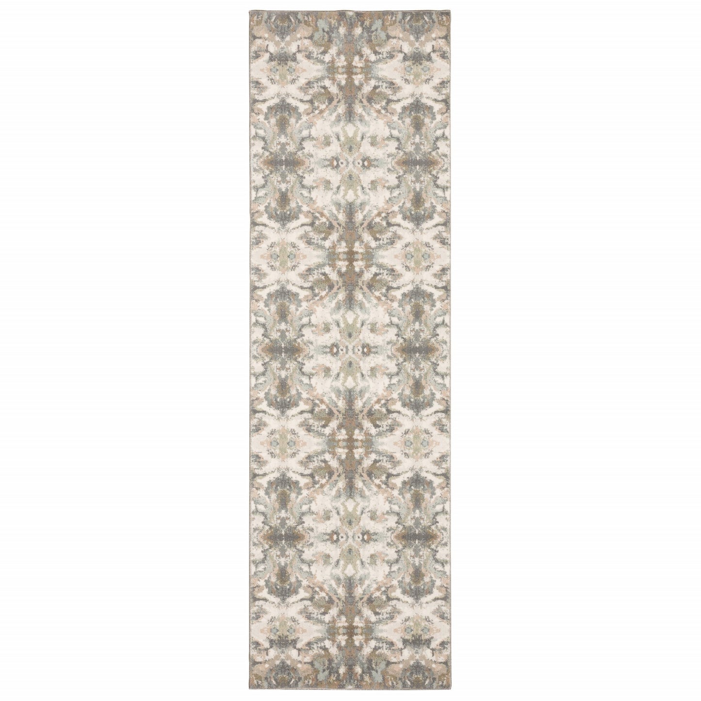 5' X 8' Ivory Gray Abstract Ikat Indoor Area Rug