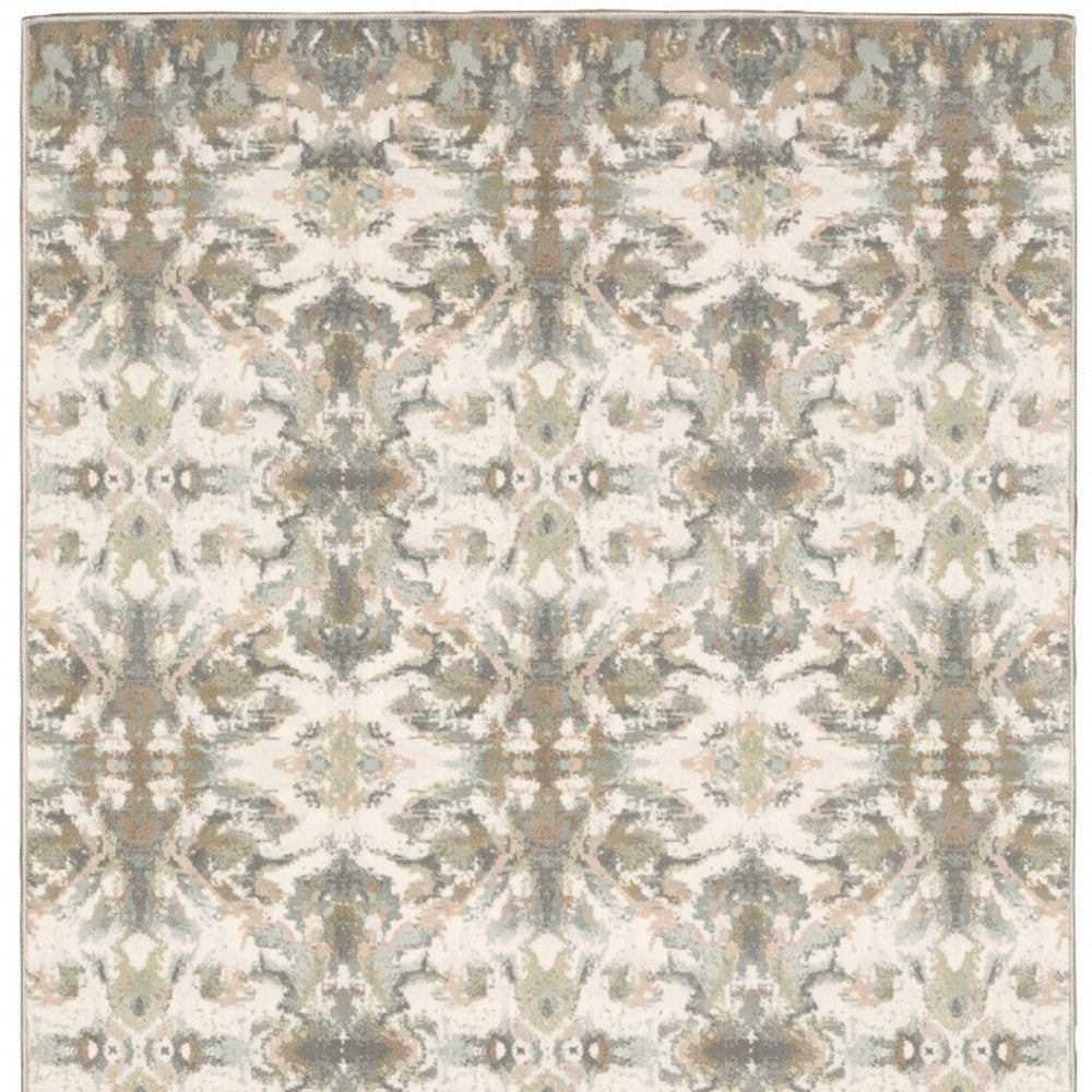 5' X 8' Ivory Gray Abstract Ikat Indoor Area Rug