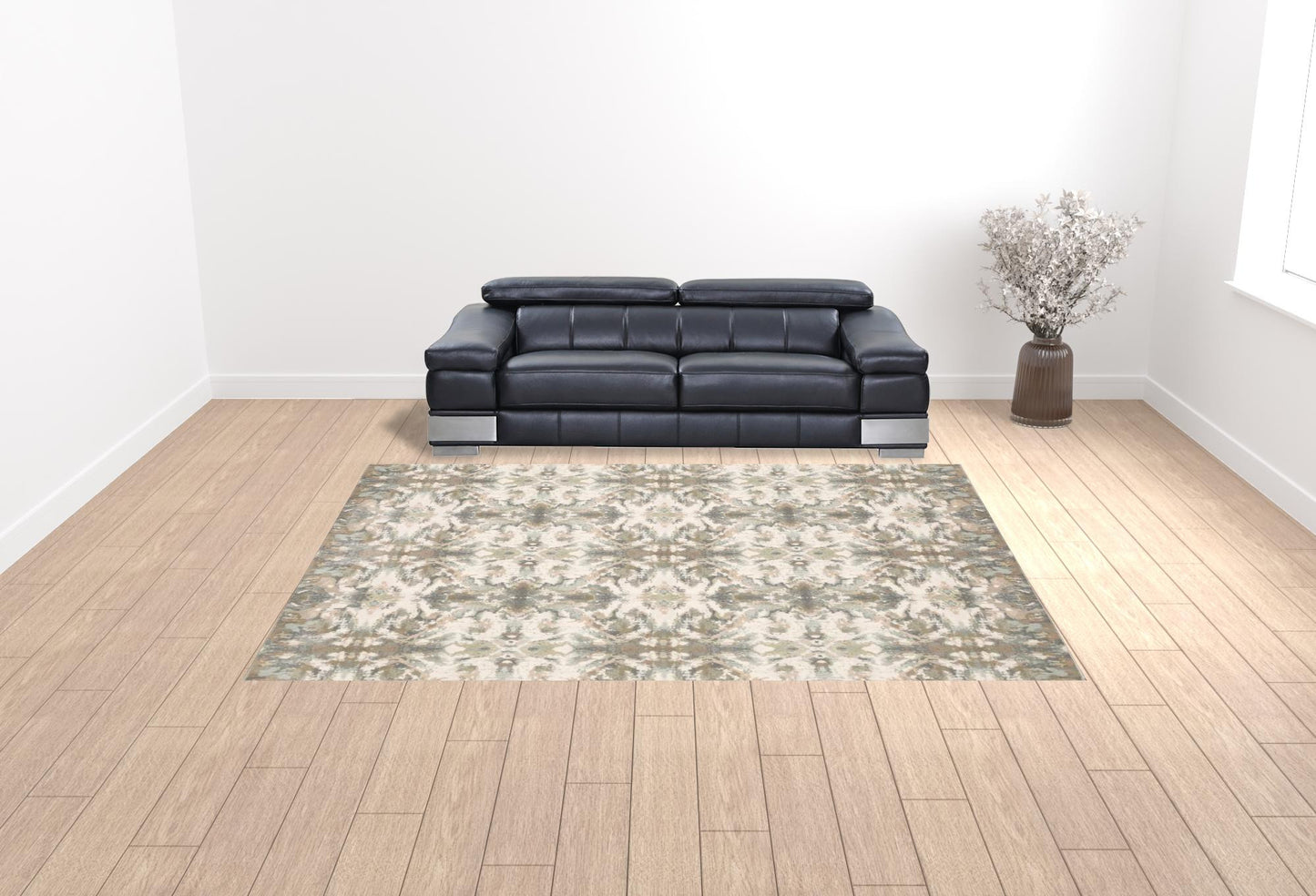 5' X 8' Ivory Gray Abstract Ikat Indoor Area Rug