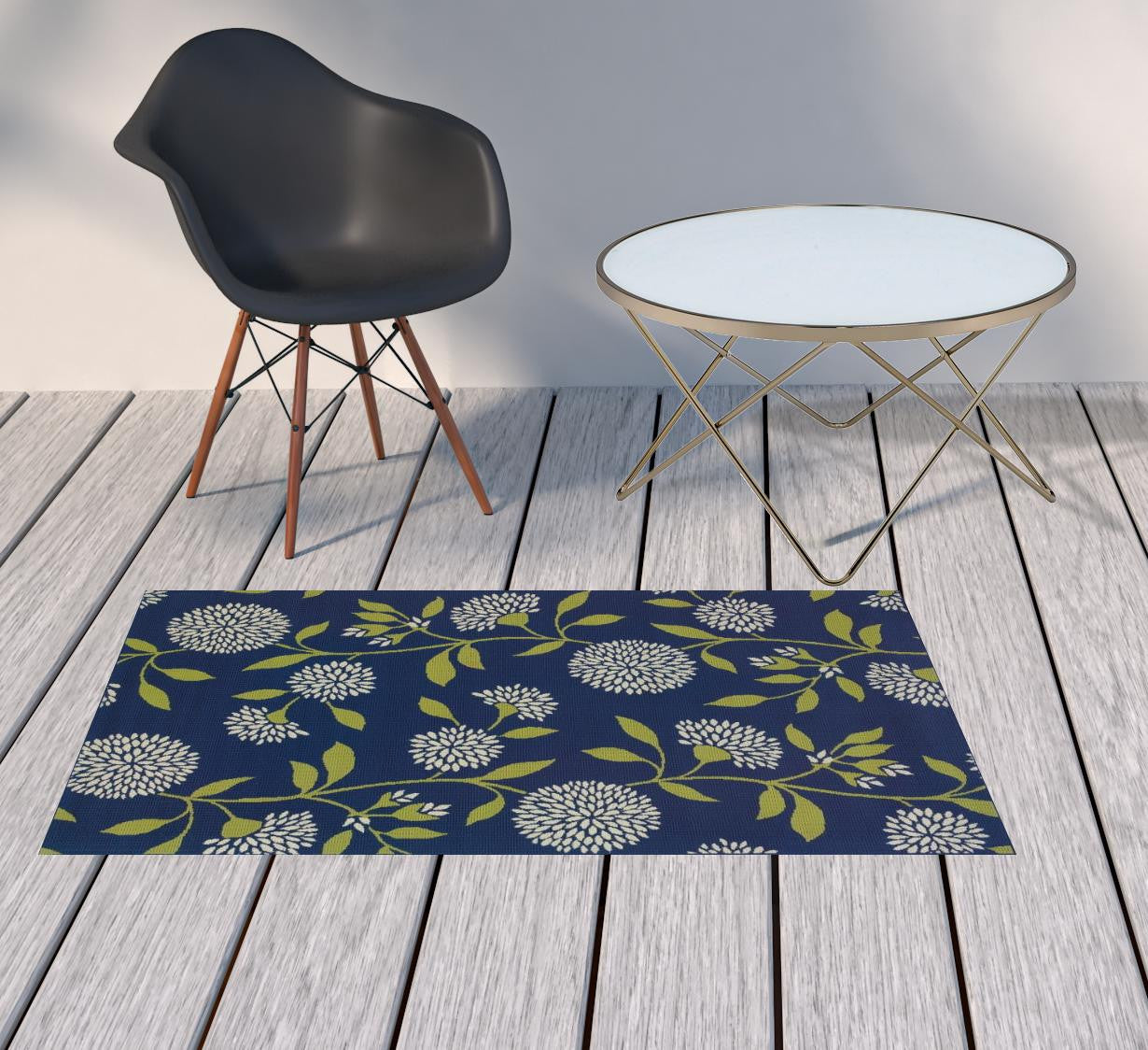 4' x 5' Blue and Green Floral Indoor Outdoor Area Rug