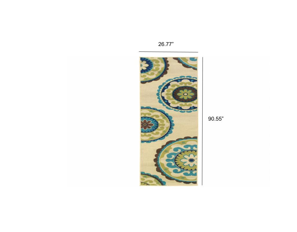 5' x 8' Green and Ivory Floral Indoor Outdoor Area Rug