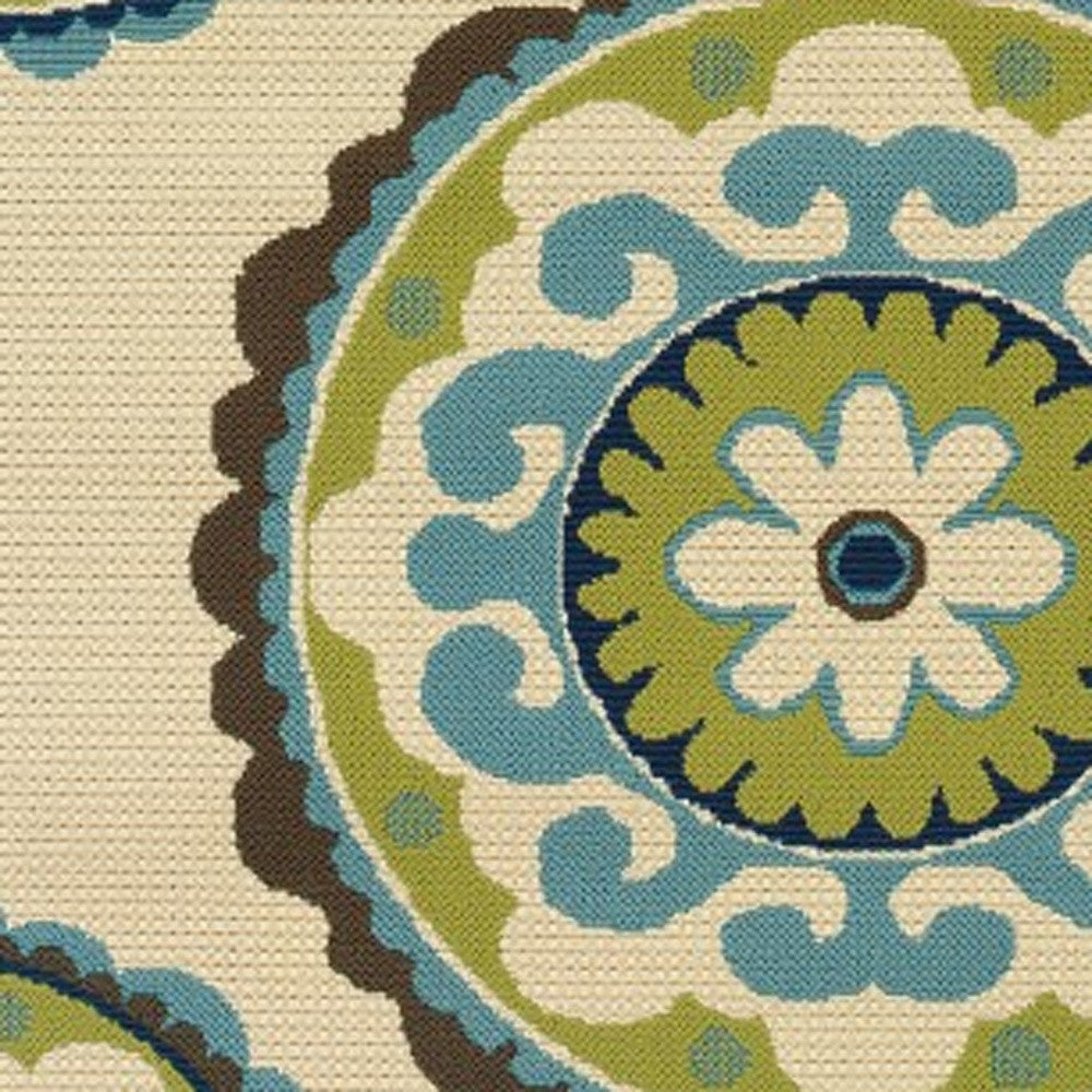 5' x 8' Green and Ivory Floral Indoor Outdoor Area Rug