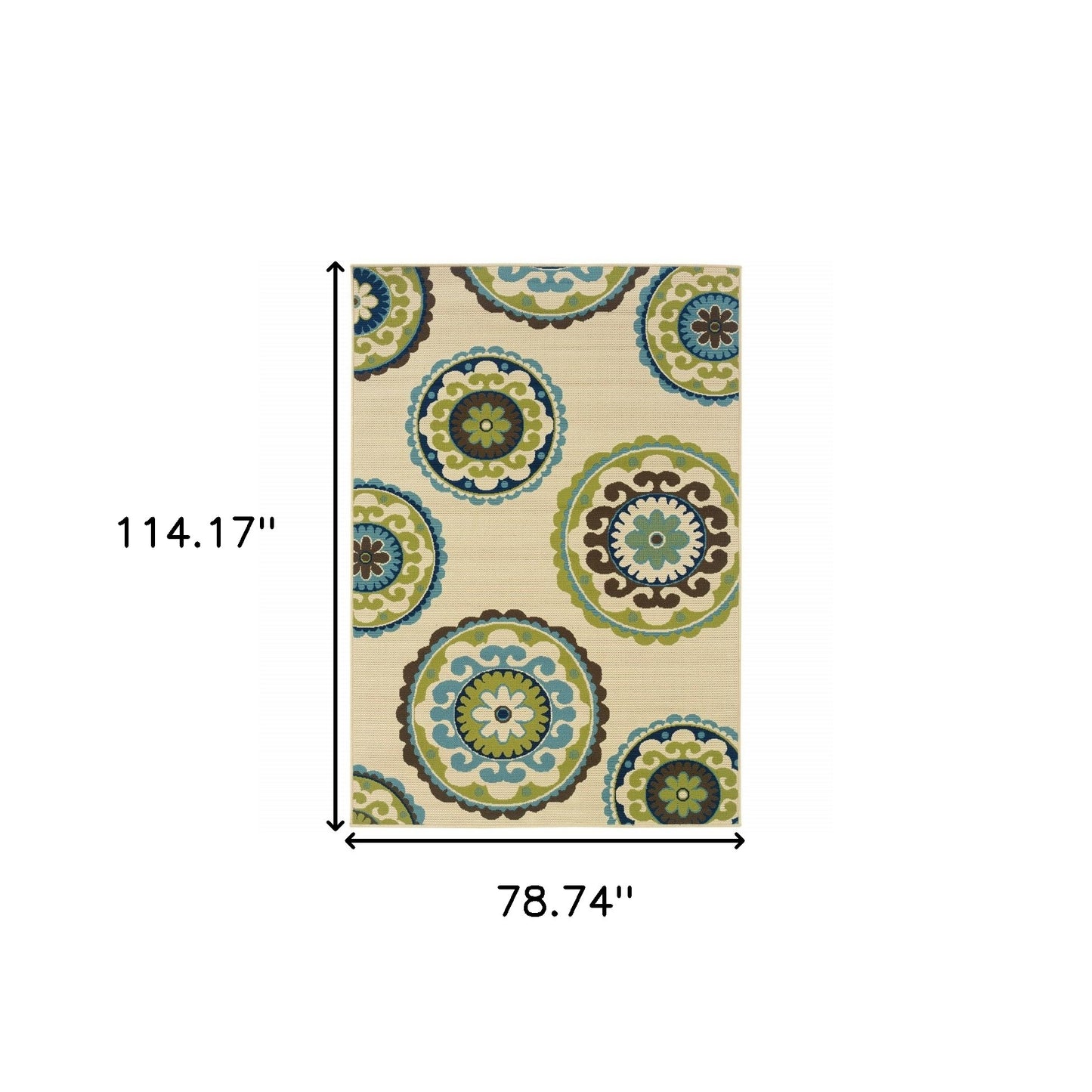 5' x 8' Green and Ivory Floral Indoor Outdoor Area Rug