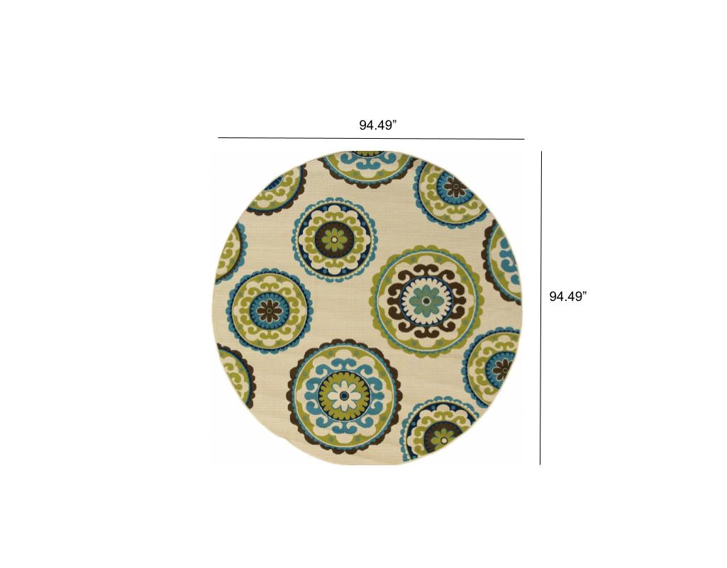 5' x 8' Green and Ivory Floral Indoor Outdoor Area Rug