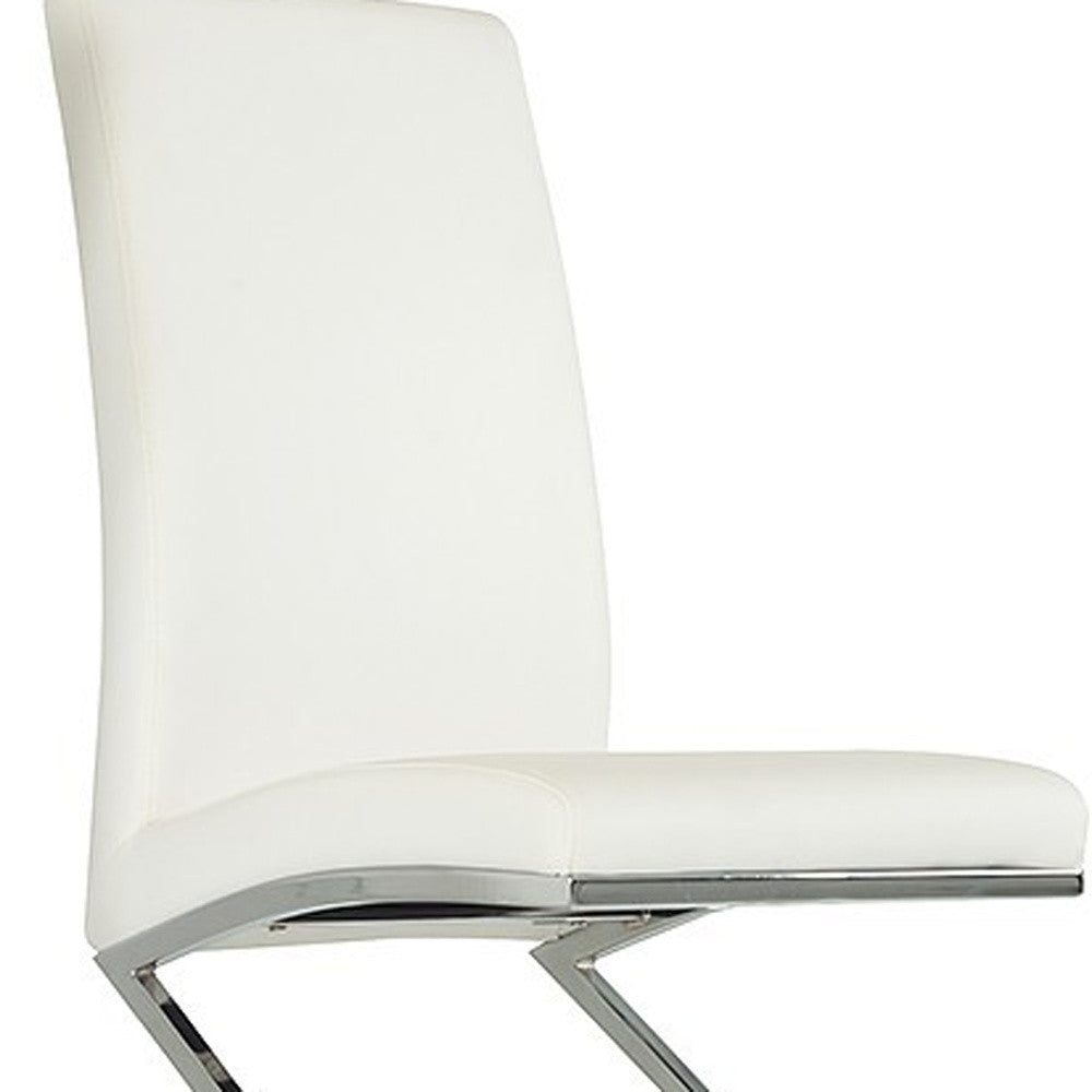 Set Of 2 Modern White Faux Leather And Chrome Dining Chairs