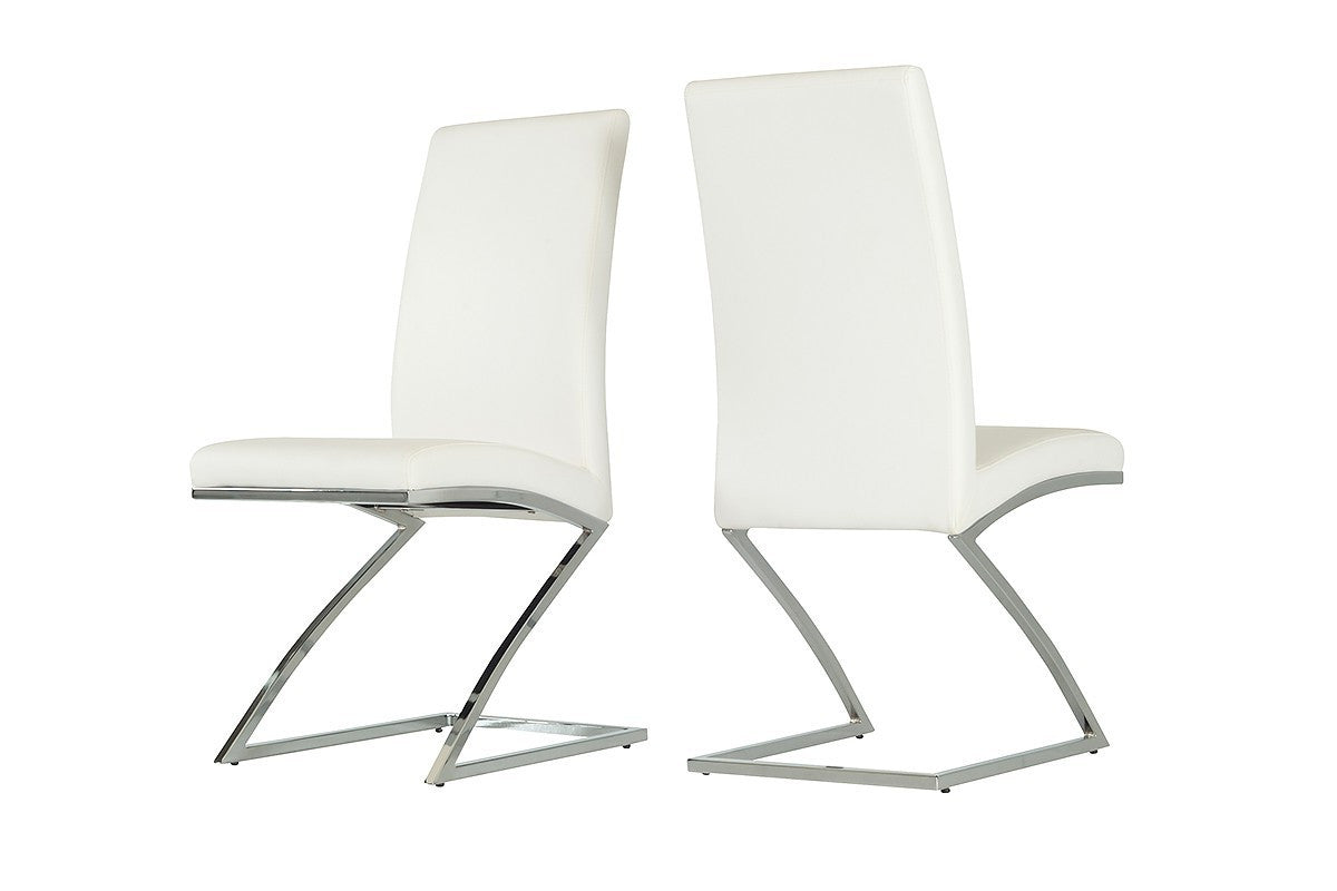 Set Of 2 Modern White Faux Leather And Chrome Dining Chairs