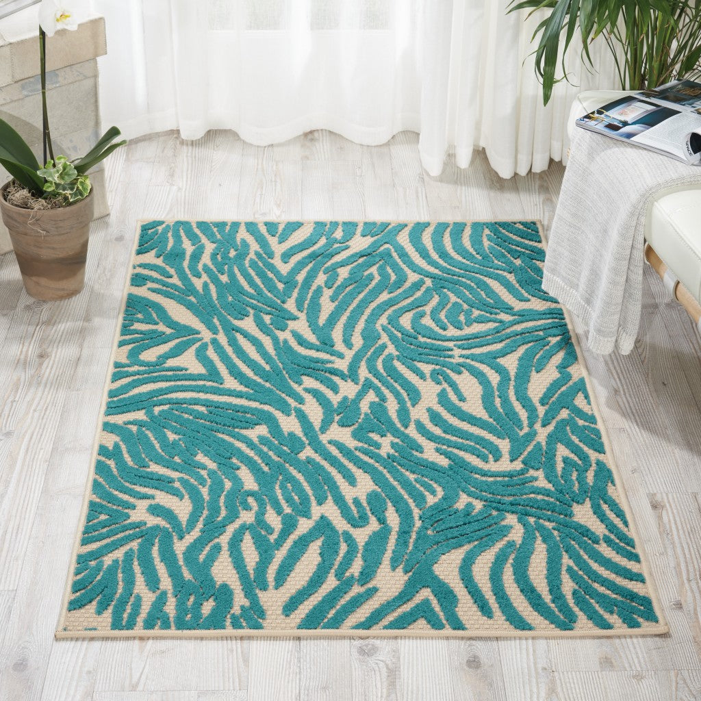 3' X 4' Aqua Abstract Indoor Outdoor Area Rug