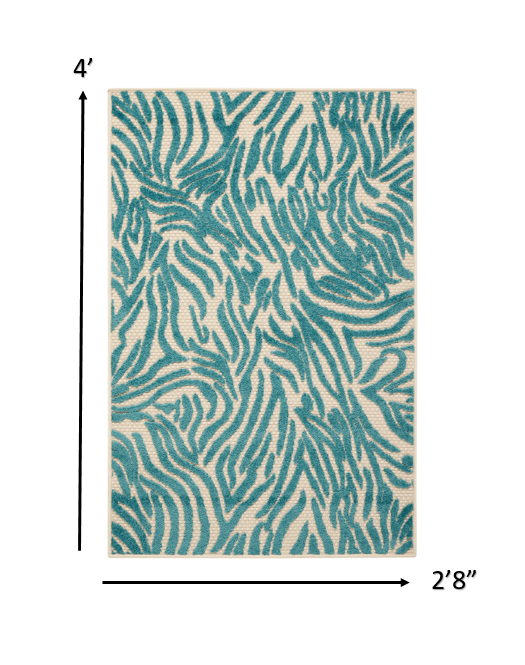 3' X 4' Aqua Abstract Indoor Outdoor Area Rug