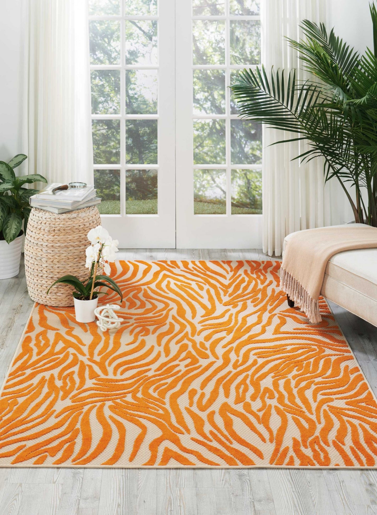 3' X 4' Orange And Ivory Abstract Stain Resistant Indoor Outdoor Area Rug