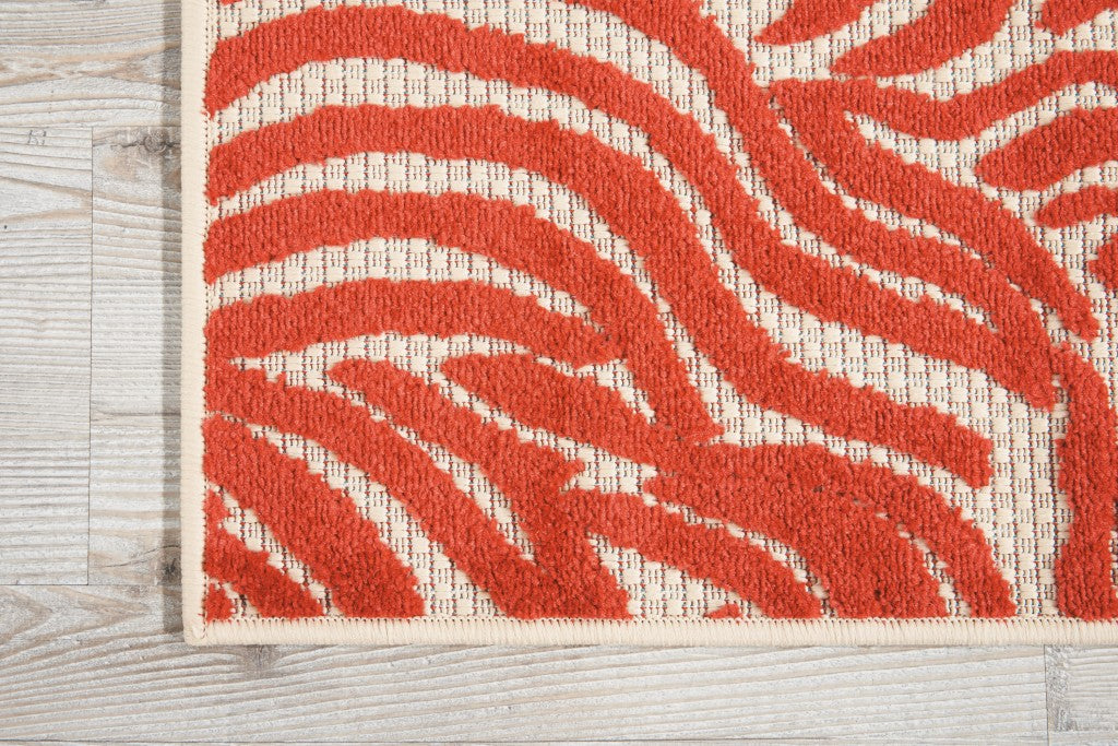 3' X 4' Orange And Ivory Abstract Stain Resistant Indoor Outdoor Area Rug