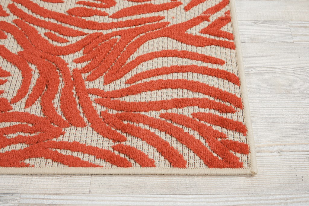 3' X 4' Orange And Ivory Abstract Stain Resistant Indoor Outdoor Area Rug