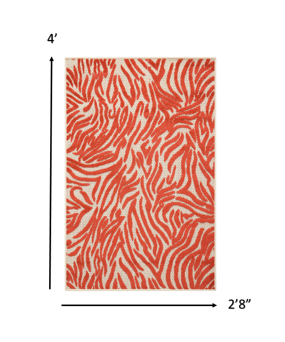 3' X 4' Orange And Ivory Abstract Stain Resistant Indoor Outdoor Area Rug