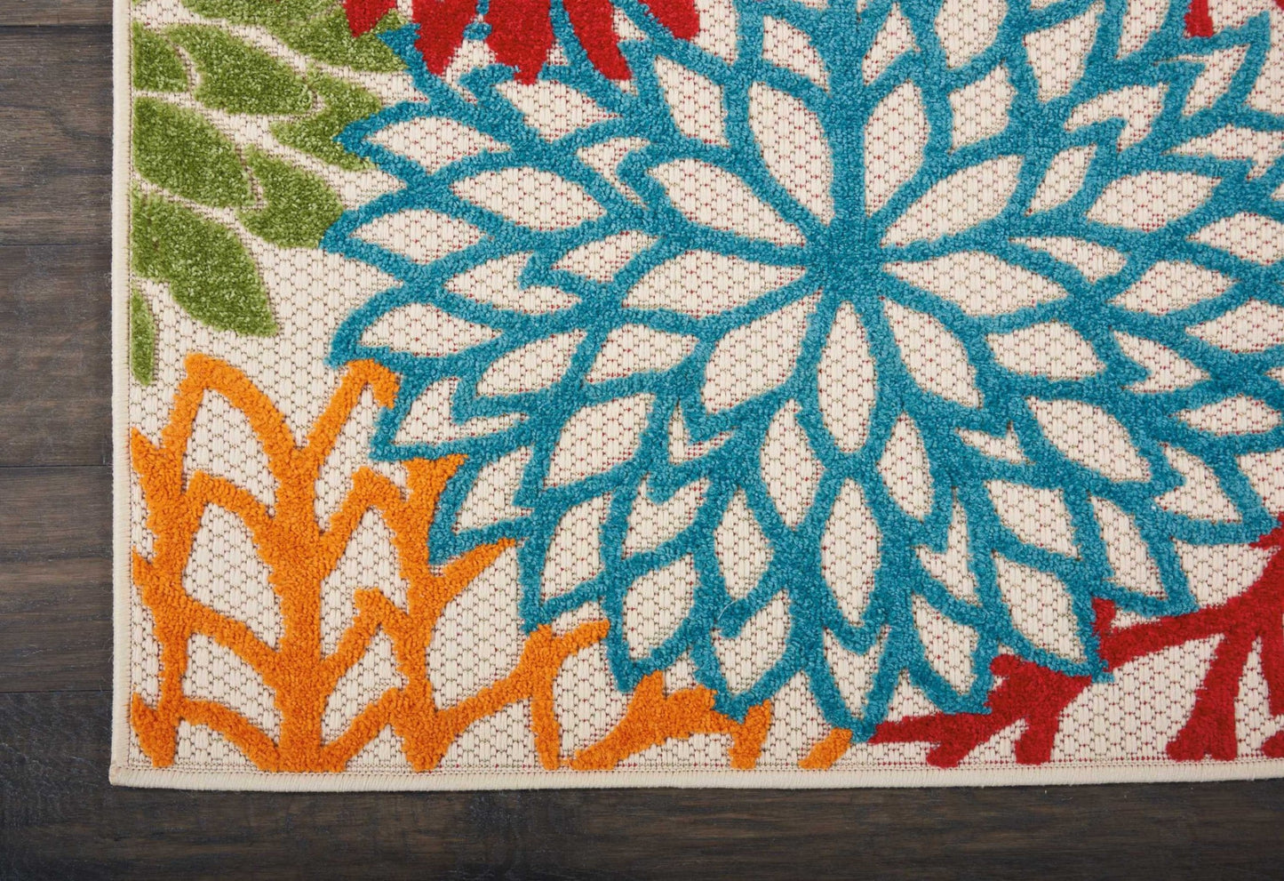 6' Runner Ivory Blue and Orange Floral Indoor Outdoor Area Rug