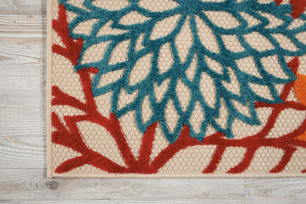 4' X 6' Green And Ivory Floral Indoor Outdoor Area Rug