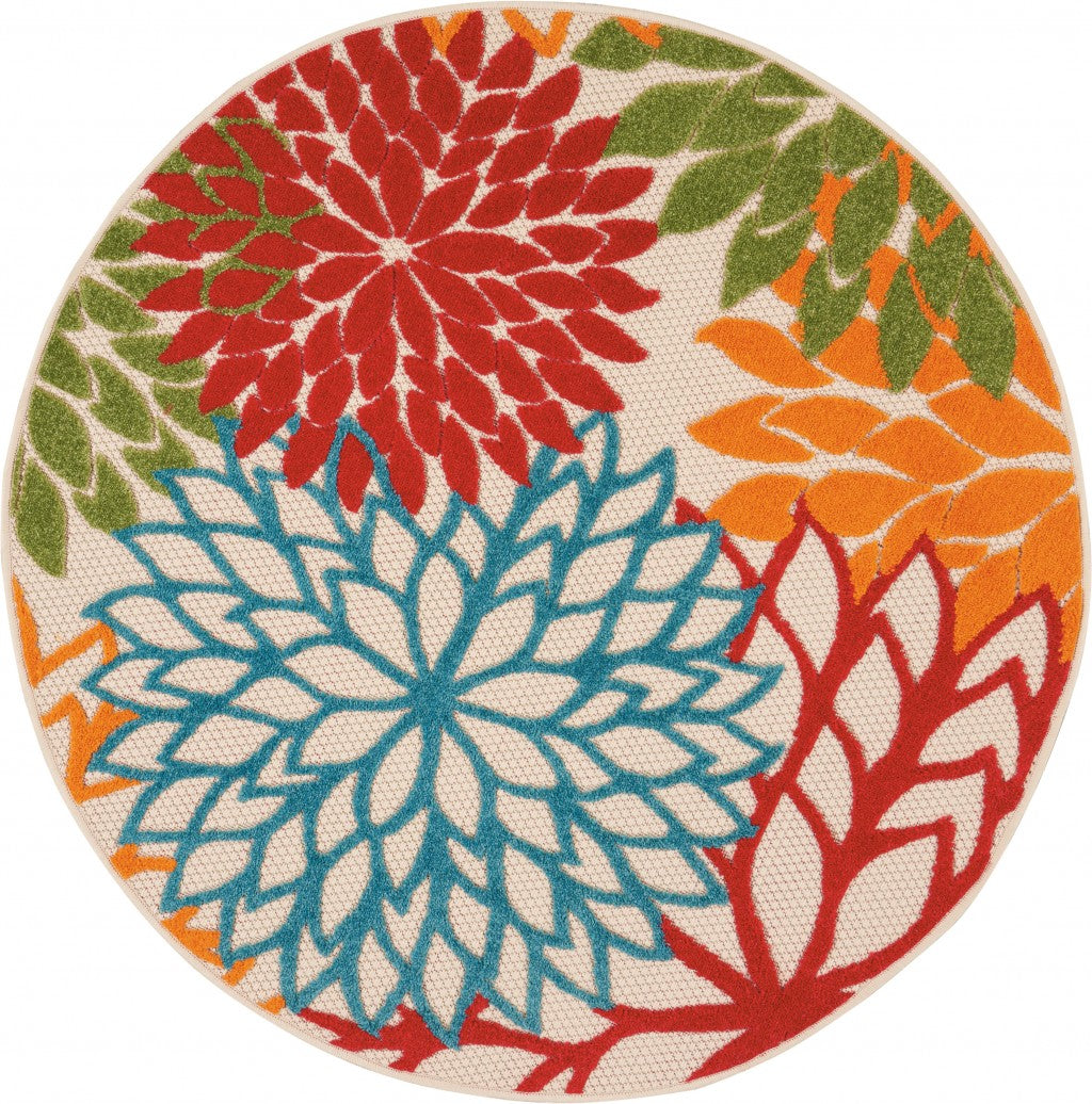 4' X 6' Green And Ivory Floral Indoor Outdoor Area Rug