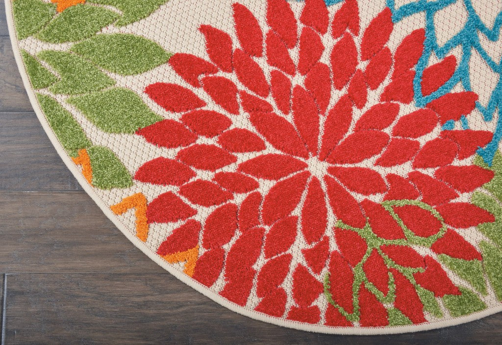 4' X 6' Green And Ivory Floral Indoor Outdoor Area Rug