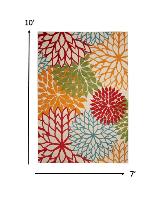 6' X 9' Green And Ivory Floral Indoor Outdoor Area Rug