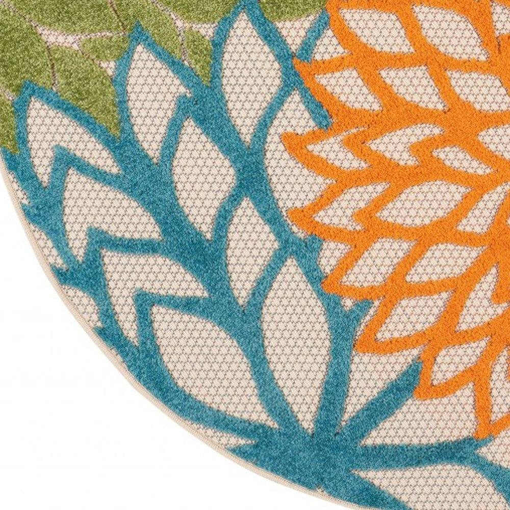 4' X 6' Ivory And Blue Floral Indoor Outdoor Area Rug