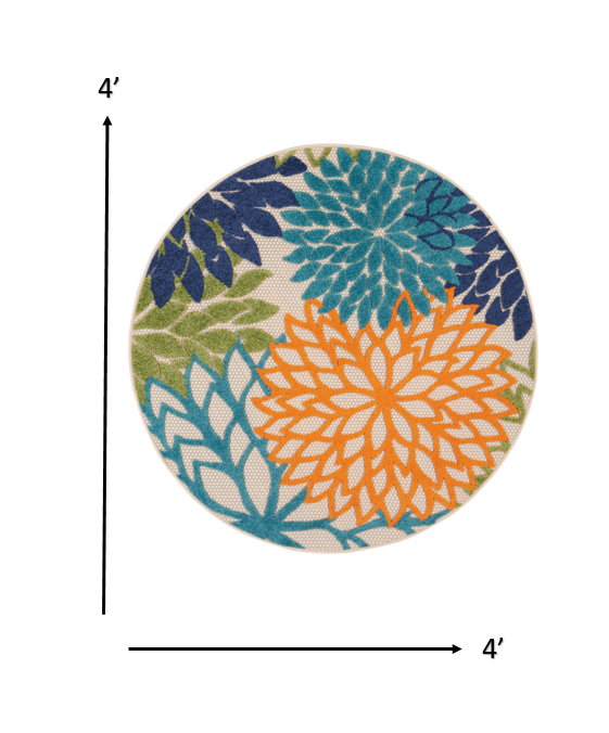 4' X 6' Ivory And Blue Floral Indoor Outdoor Area Rug
