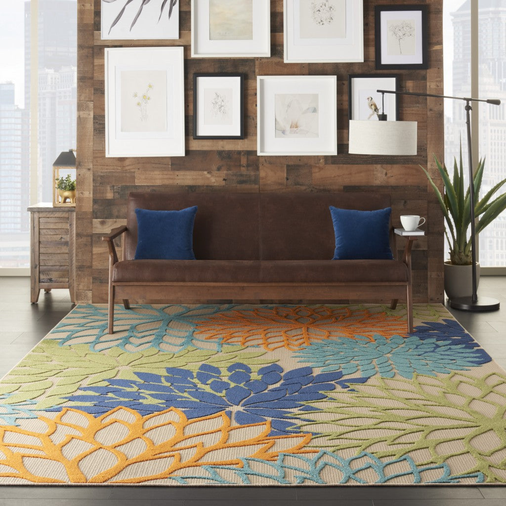 4' X 6' Ivory And Blue Floral Indoor Outdoor Area Rug