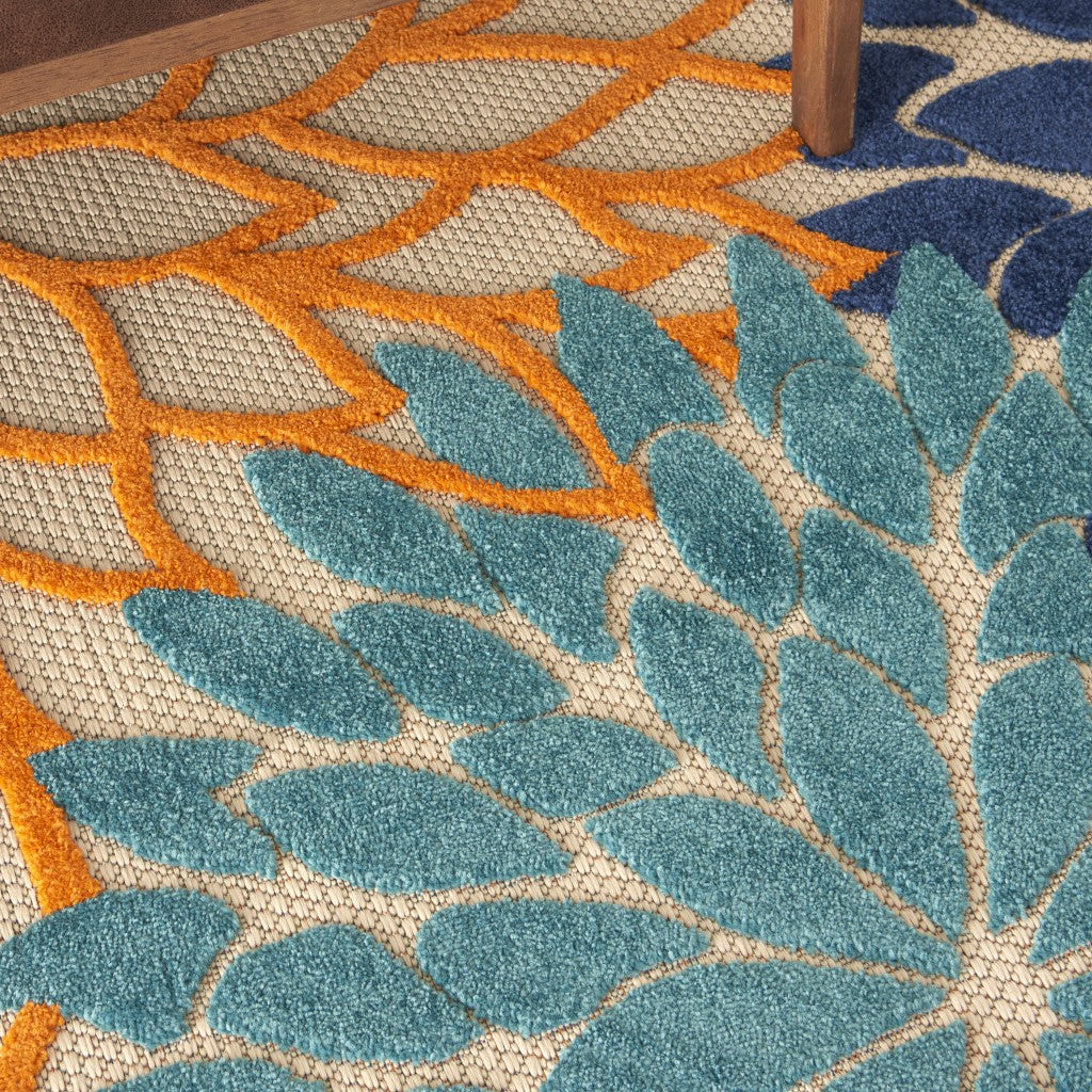 4' X 6' Ivory And Blue Floral Indoor Outdoor Area Rug