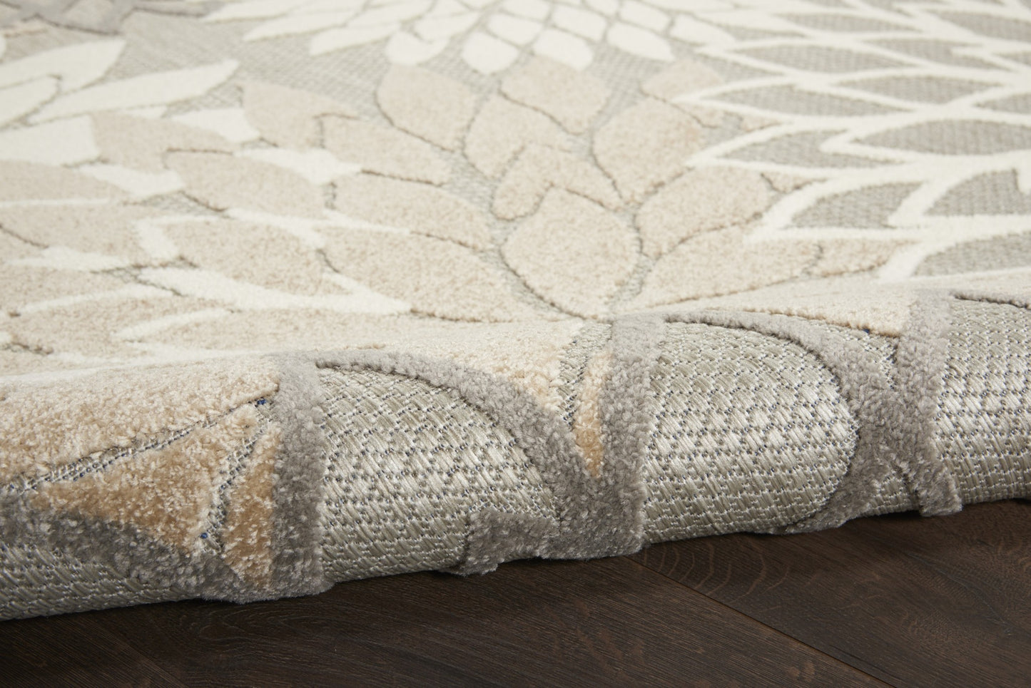 2' X 10' Gray And Ivory Floral Indoor Outdoor Area Rug