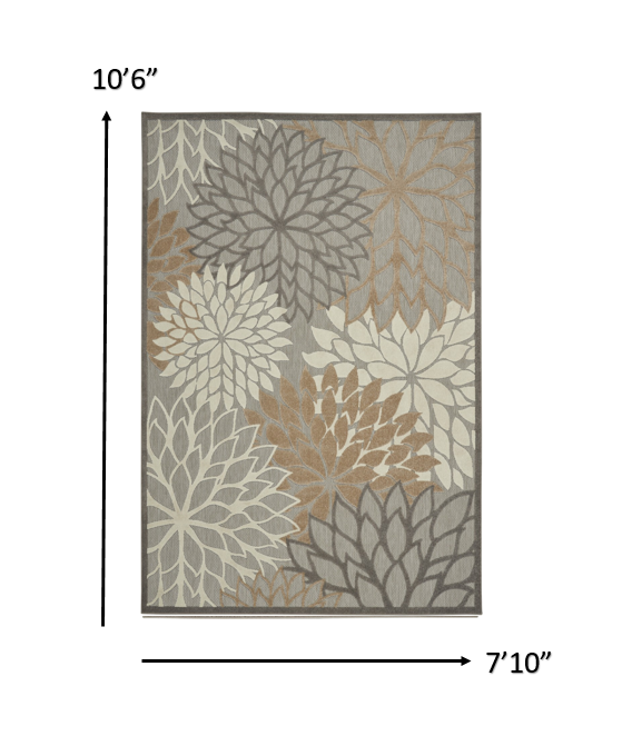 2' X 10' Gray And Ivory Floral Indoor Outdoor Area Rug