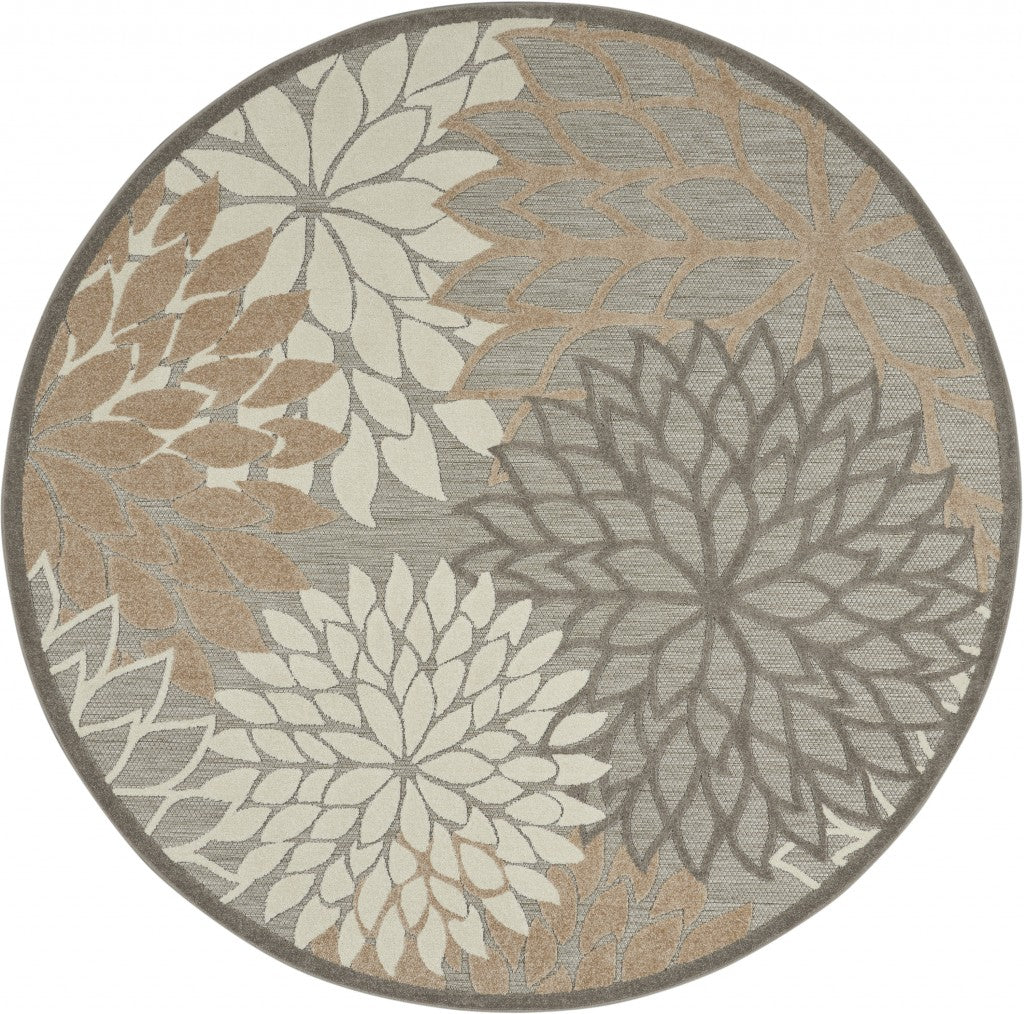 2' X 10' Gray And Ivory Floral Indoor Outdoor Area Rug