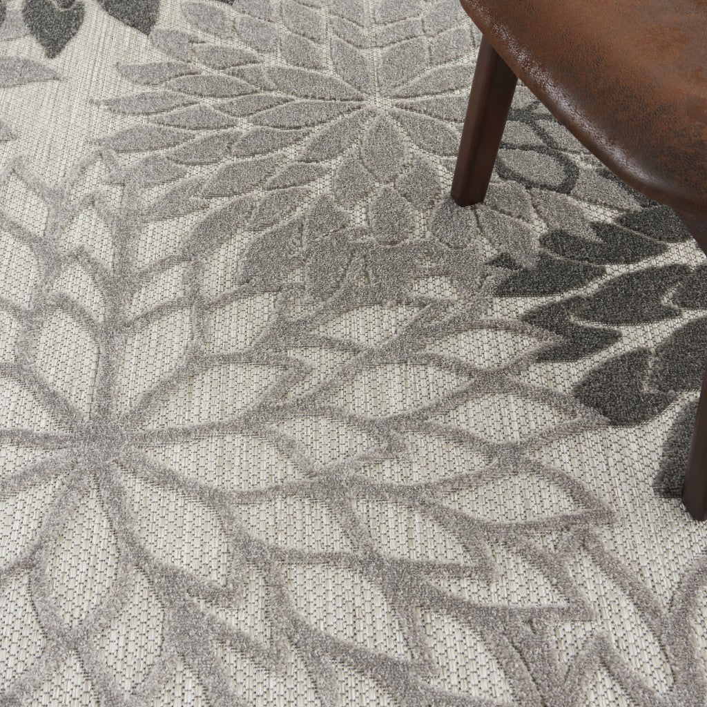 2' X 10' Gray Floral Indoor Outdoor Area Rug